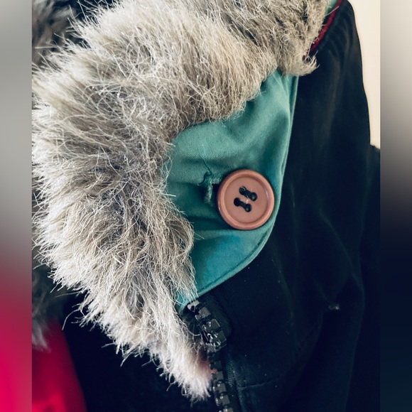 Mid Length Black Lined Coat Women XL Removable Faux Fur Collar Multiple Pockets - Picture 12 of 14